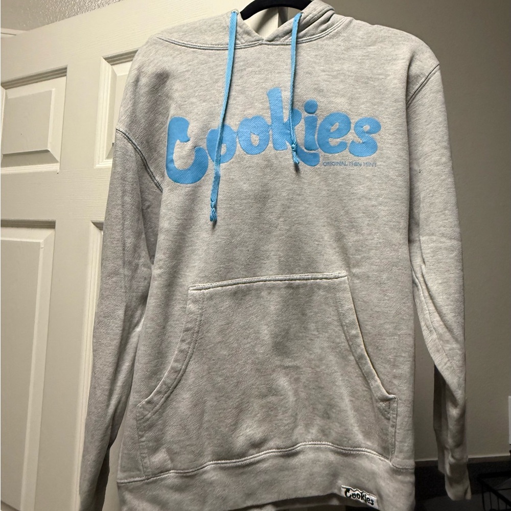 Cookies Unisex Light Gray Pullover Hoodie with Blue Logo